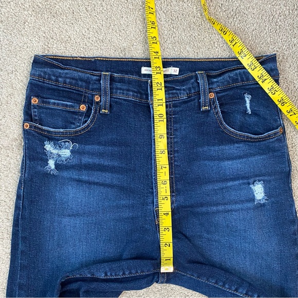 Levi’s Ribcage Straight Ankle Jeans Button Fly Distressed 32 Blue - Picture 7 of 9